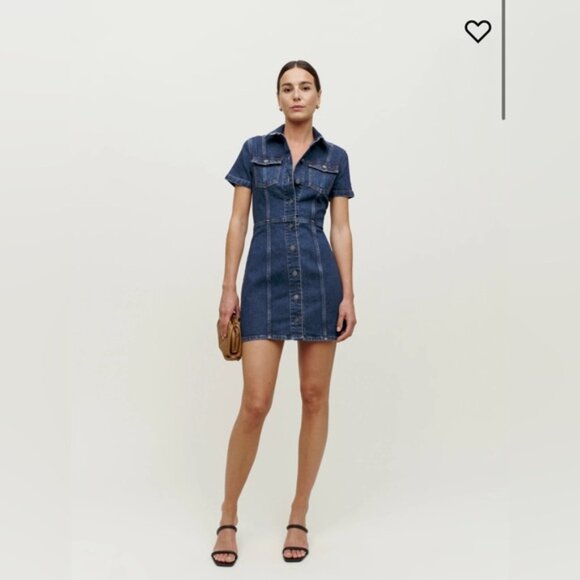 NWT Reformation Kent Denim Mini Dress in Rockaway Blue Size 6 - Picture 3 of 10